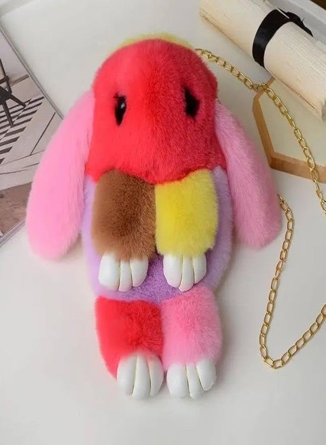 BLISSBORN Bunny Rabbit Soft Sling Bag, Cute Plush Rabbit Bag With Chain, Traveling Bag, Soft Hand Bag For Girls (Multicolor) - Image 5